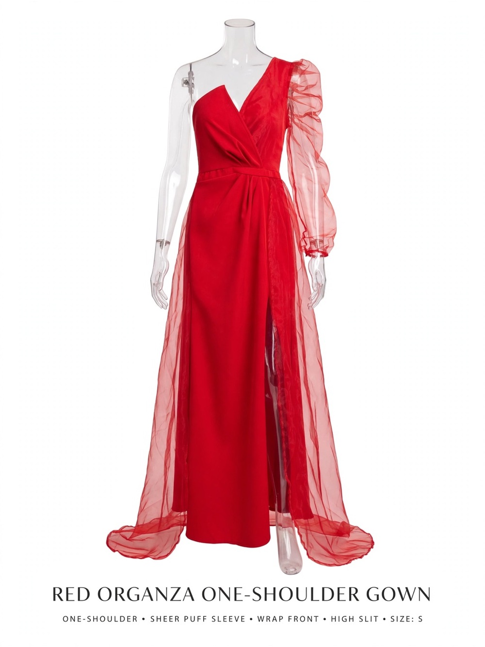 Red One-Shoulder Organza Gown